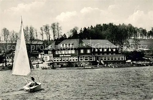 AK / Ansichtskarte Hueckeswagen Talsperre Gaststaette Bevertalsperre Segelboot Hueckeswagen