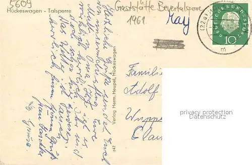 AK / Ansichtskarte Hueckeswagen Talsperre Gaststaette Bevertalsperre Segelboot Hueckeswagen