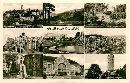 AK / Ansichtskarte Bielefeld Sparrenburg Oetkerhalle Hauptbahnhof Rathaus Theater Schwedenschanze Johannisberg Bielefeld