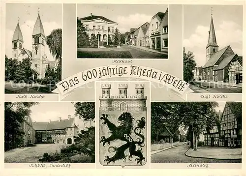 AK / Ansichtskarte Rheda Wiedenbrueck Das 600 jaehrige Rheda Kath.Kirche Rathaus Evgl.Kirche Steinweg Schloss Innenhof Fachwerk Rheda Wiedenbrueck