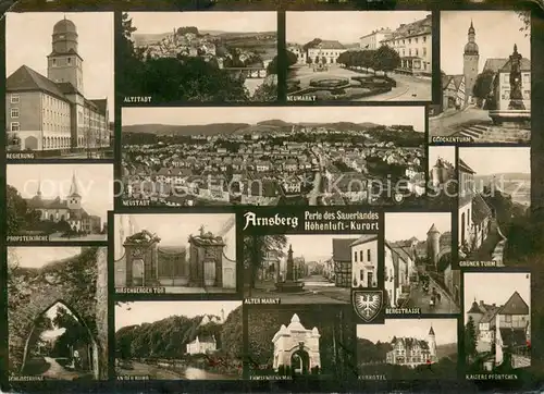 AK / Ansichtskarte Arnsberg_Westfalen Altstadt Regierung Glockenturm Bergstrasse Propsteikirche Hirschberger Tor Arnsberg_Westfalen