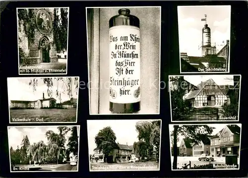 AK / Ansichtskarte Steinhagen_Westfalen Der Schlichtekrug Kirchenportal mit St.Michael u.Ehrentafel Kriegerdenkmal Steinhagen_Westfalen