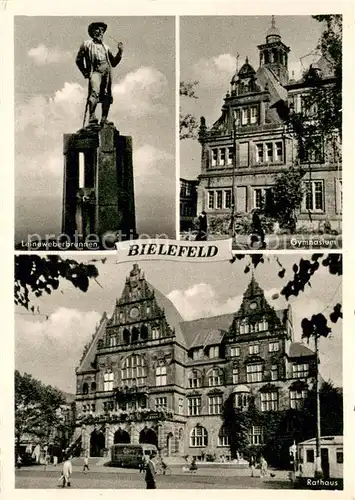 AK / Ansichtskarte Bielefeld Leineweberbrunnen Gymnasium Rathaus Bielefeld