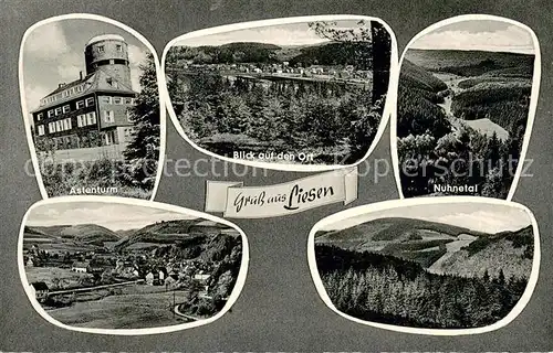 AK / Ansichtskarte Liesen Astenturm Ortsansichten Nuhnetal Panorama Liesen