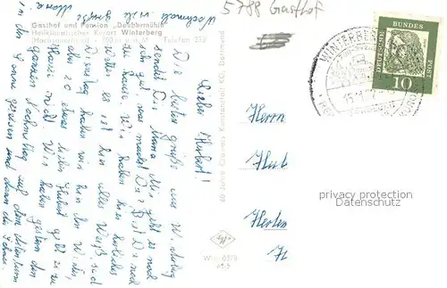 AK / Ansichtskarte Winterberg_Hochsauerland Gasthof Pension Dobbermuehle Winterberg_Hochsauerland