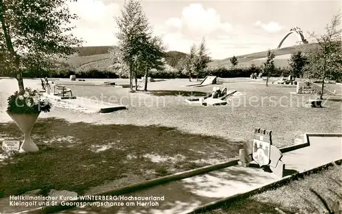 AK / Ansichtskarte Winterberg_Hochsauerland Minigolfplatz und St Georgsprungschanze am Herrloh Winterberg_Hochsauerland