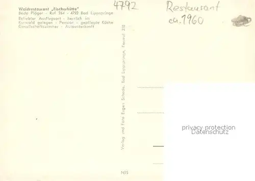 AK / Ansichtskarte Bad_Lippspringe Waldrestaurant Fischerhuette  Bad_Lippspringe
