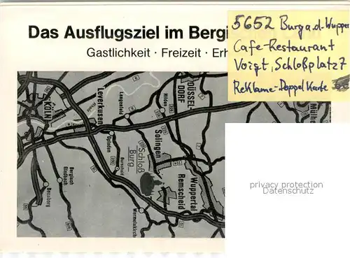 AK / Ansichtskarte Burg_Wupper Fliegeraufnahme Cafe Restaurant Voigt Schlossplatz Reklame Karte Burg Wupper