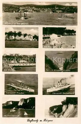 AK / Ansichtskarte Sassnitz_Ostseebad_Ruegen Panorama Strandpartien Wissower Klinken Faehrschiffe Preussen und Deutschland Stubbenkammer Sassnitz_Ostseebad_Ruegen