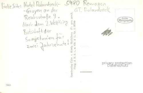 AK / Ansichtskarte Rolandseck Rheinpartie mit Hotel Rolandseck und Drachenfels Rolandseck