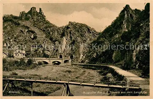 AK / Ansichtskarte Altenahr Burgruine Are und Tunnels aus dem Langfigtal Altenahr