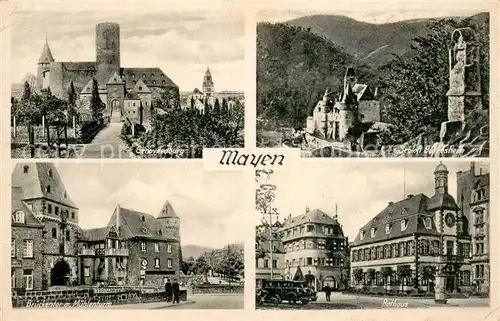 AK / Ansichtskarte Mayen Genovevaburg Schloss Buerresheim Brueckentor mit Muehlenturm Rathaus Mayen