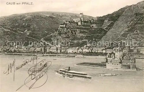 AK / Ansichtskarte Caub Rheinpanorama mit der Pfalz Caub