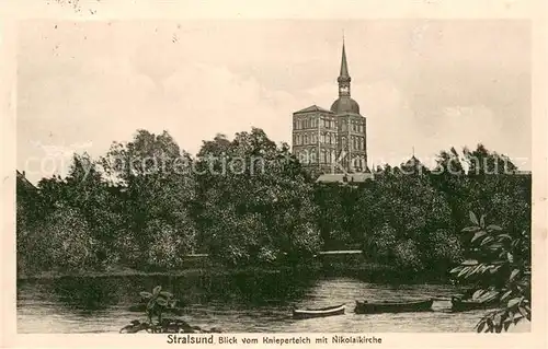 AK / Ansichtskarte Stralsund Blick vom Knieperteich mit Nikolaikirche 
