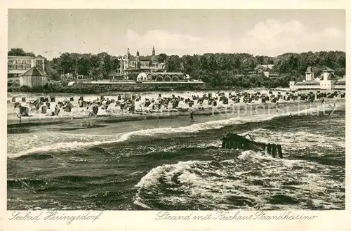 AK / Ansichtskarte Heringsdorf_Ostseebad_Usedom Strand mit Kurhaus Strandcasino Heringsdorf_Ostseebad