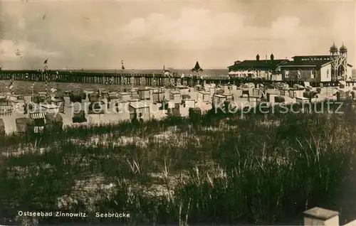 AK / Ansichtskarte Zinnowitz_Ostseebad Strand Seebruecke Zinnowitz_Ostseebad