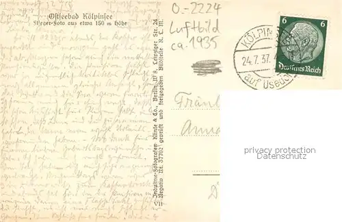 AK / Ansichtskarte Koelpinsee_Usedom Fliegeraufnahme aus etwa 150 m Hoehe Koelpinsee Usedom