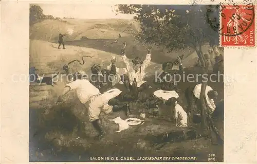 AK / Ansichtskarte Verlag_Salon_de 1910 E.Cadel das Mittagessen der Jaeger 
