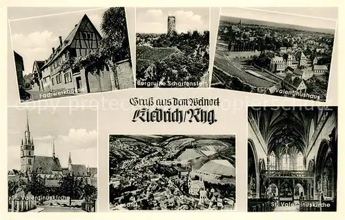 AK / Ansichtskarte Kiedrich Fachwerkhaeuser Burgruine Scharfenstein Valentiushaus Kirche Fliegeraufnahme Kiedrich