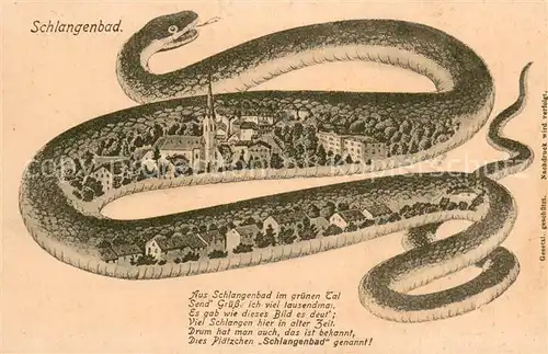 AK / Ansichtskarte Schlangenbad_Taunus Schlange mit Stadtansicht Gedicht Kuenstlerkarte Schlangenbad_Taunus