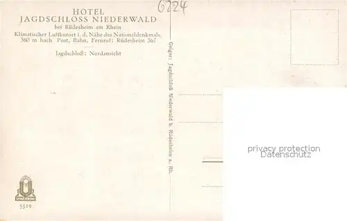 AK / Ansichtskarte Ruedesheim_am_Rhein Hotel Jagdschloss Niederwald 