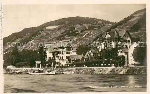 AK / Ansichtskarte Assmannshausen Blick ueber den Rhein Gasthof zur Krone Assmannshausen