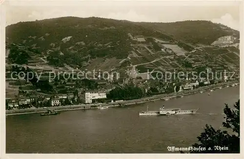 AK / Ansichtskarte Assmannshausen Blick ins Tal Rheintal Dampfer Weinberge Assmannshausen