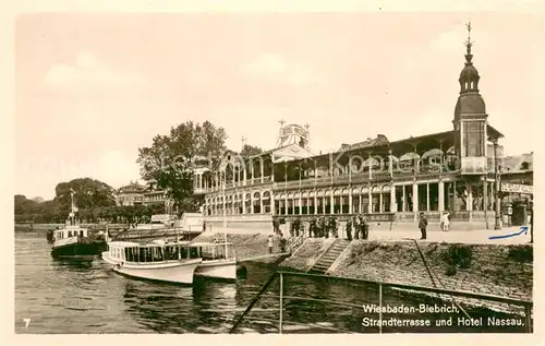 AK / Ansichtskarte Biebrich_Wiesbaden Strandterrasse und Hotel Nassau Biebrich_Wiesbaden