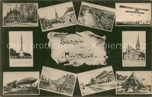 AK / Ansichtskarte Mourmelon le Grand Mairie et Ecole Le Place dArmes Gare du Camp de Chalons Eglise Camp de Chalons Clocher Avion Mourmelon le Grand