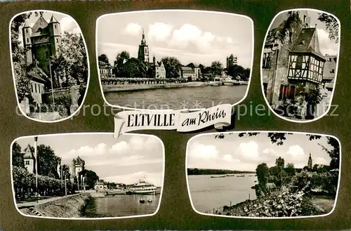 AK / Ansichtskarte Eltville_Rhein Gaststaette Cafe Rheinhalle Rheinfaehre Burg Erker Fachwerkhaus Eltville_Rhein