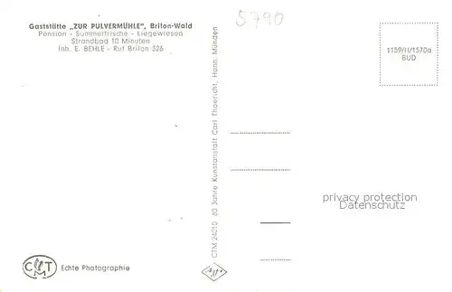 AK / Ansichtskarte Brilon Gaststaette Zur Pulvermuehle Brilon Wald Hoppecketal Freibad Fachwerkhaus Brilon