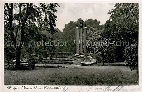 AK / Ansichtskarte Hagen_Selbecketal Ehrenmal im Stadtpark Hagen Selbecketal