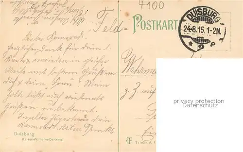 AK / Ansichtskarte Duisburg_Ruhr Kaiser  Wilhelm  Denkmal Duisburg Ruhr