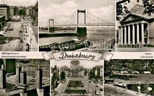 AK / Ansichtskarte Duisburg_Ruhr Rheinbruecke Oper Tierpark Koenigsstrasse Schwanentorbruecke mit Strassenbahn Koenig  Heinrich  Platz Duisburg Ruhr