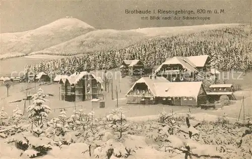 AK / Ansichtskarte Brotbaude_Riesengebirge Panorama mit Schneekoppe Brotbaude Riesengebirge