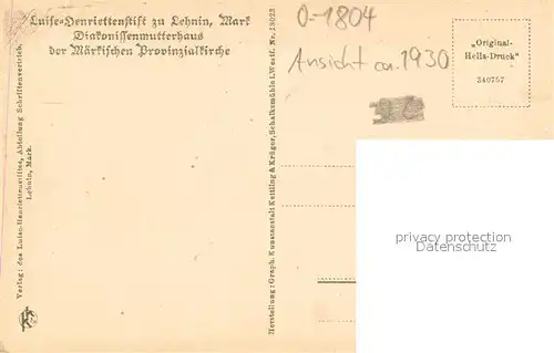 AK / Ansichtskarte Lehnin Luise Henriettenstift zu Lehnin Diakonissenmutterhaus der Maerkischen Provinzialkirche Lehnin
