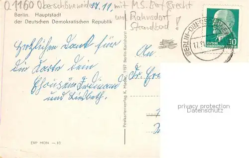 AK / Ansichtskarte Oberschoeneweide MS Bert Brecht Fahrgastschiff Mueggelturm Strandbad Rahnsdorf Oberschoeneweide