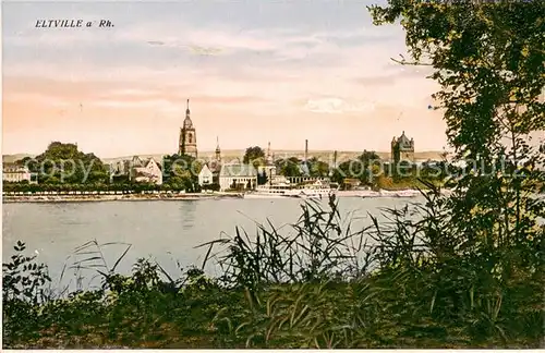 AK / Ansichtskarte Eltville_Rhein Uferpartie am Rhein Blick zur Stadt Eltville_Rhein