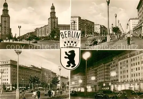 AK / Ansichtskarte Berlin Stalinalle bei Tag und bei Nacht Wappen Berlin