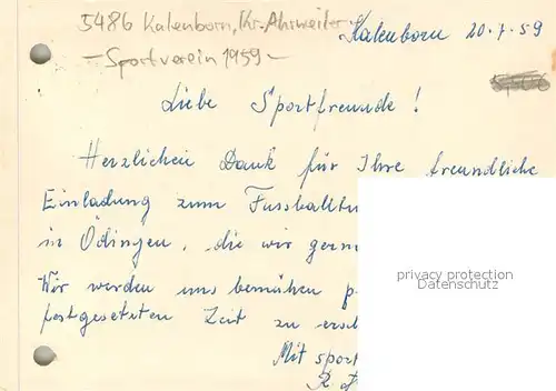 AK / Ansichtskarte Kalenborn_Ahrweiler Spielvereinigung Stempel Sportverein Kalenborn_Ahrweiler