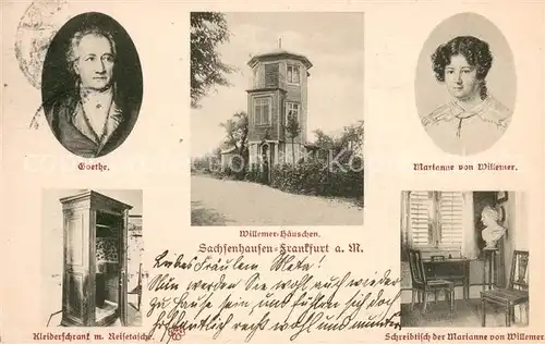 AK / Ansichtskarte Sachsenhausen_Frankfurt Willemer Haeuschen Portraits Goethe Marianne von Willemer Kleiderschrank Schreibtisch Bueste Sachsenhausen Frankfurt