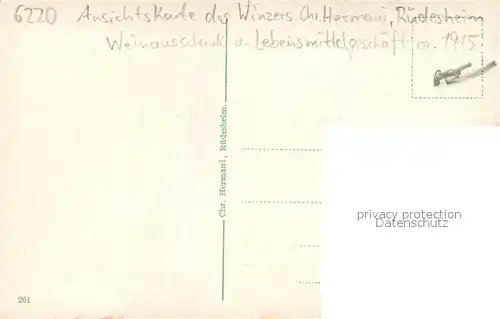 AK / Ansichtskarte Ruedesheim_am_Rhein Ansichtskarte des Winzers Chr. Hermani Weinausschank u. Lebensmittelgeschaeft 