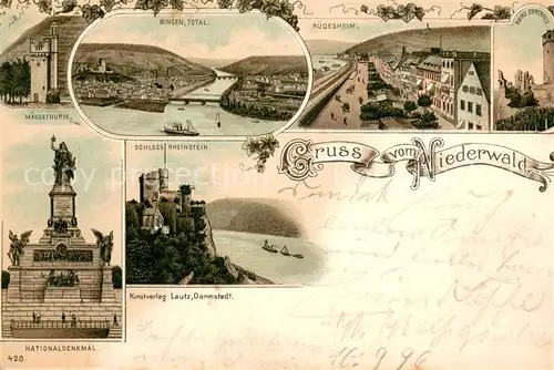 AK / Ansichtskarte Niederwalddenkmal Bingen Ruedesheim Schloss Rheinstein Maeuseturm Nationaldenkmal  Niederwalddenkmal