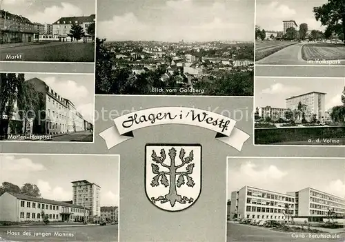 AK / Ansichtskarte Hagen_Westfalen Volkspark Marienhospital Markt Cuno Berufsschule Hagen_Westfalen