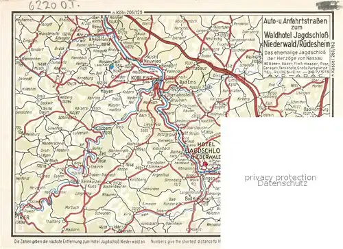 AK / Ansichtskarte Ruedesheim_am_Rhein Umgebungskarte des Jagdschlosses Niederwald 