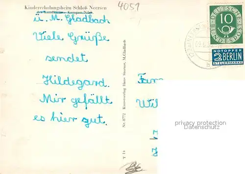 AK / Ansichtskarte Neersen_Niederrhein Schlosskapelle Toreingang Schlossruine Kindererholungsheim Schloss Neersen Neersen Niederrhein