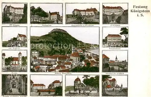 AK / Ansichtskarte Koenigstein_Saechsische_Schweiz Georgenburg und Streichwehr Koenigsplatz Altes Zeughaus Festung Koenigstein_Saechsische