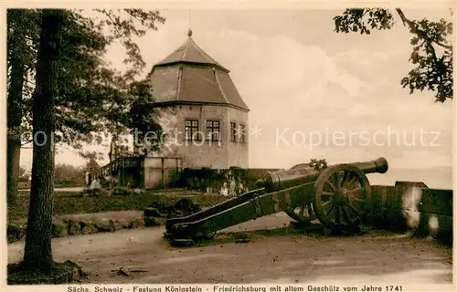 AK / Ansichtskarte Koenigstein_Saechsische_Schweiz Festung Friedrichsburg mit altem Geschuetz Koenigstein_Saechsische