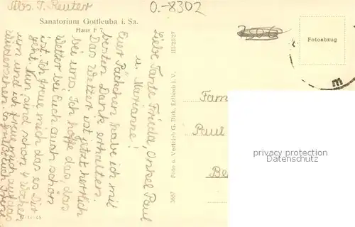 AK / Ansichtskarte Bad_Gottleuba Berggiesshuebel Sanatorium Haus F 7 Bad