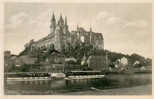 AK / Ansichtskarte Meissen_Elbe_Sachsen Albrechtsburg und Dom Dampfer Sachsen mit HK  Fahne Meissen_Elbe_Sachsen